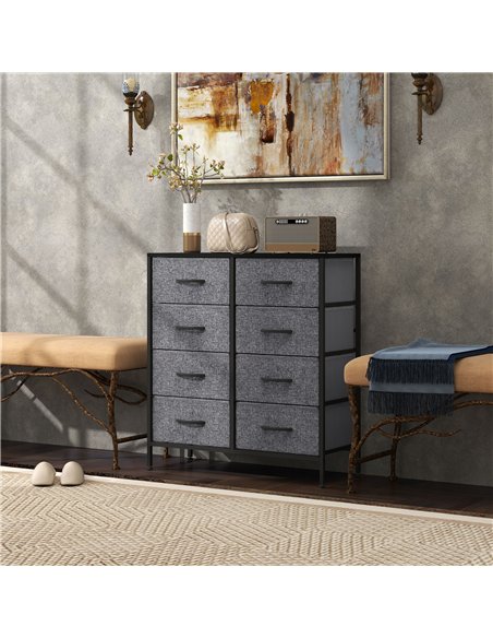 HOMCOM Fabric Chest of Drawers, Storage Drawers, Industrial Bedroom Dresser with 8 Fabric Drawers, Steel Frame and Wooden Top fo - pic 151665 | FastDaddyshop