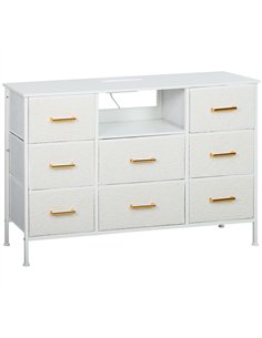 HOMCOM Boucle Chest of Drawers, 8 Fabric Drawers Storage Organiser with Charging Station, 2 USB and 2 AC Ports, Steel Frame, Fab