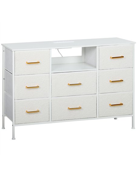 HOMCOM Boucle Chest of Drawers, 8 Fabric Drawers Storage Organiser with Charging Station, 2 USB and 2 AC Ports, Steel Frame, Fab - pic 151666 | FastDaddyshop