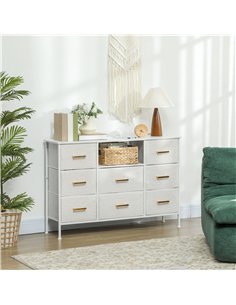 HOMCOM Boucle Chest of Drawers, 8 Fabric Drawers Storage Organiser with Charging Station, 2 USB and 2 AC Ports, Steel Frame, Fab 2