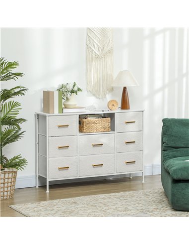 HOMCOM Boucle Chest of Drawers, 8 Fabric Drawers Storage Organiser with Charging Station, 2 USB and 2 AC Ports, Steel Frame, Fab