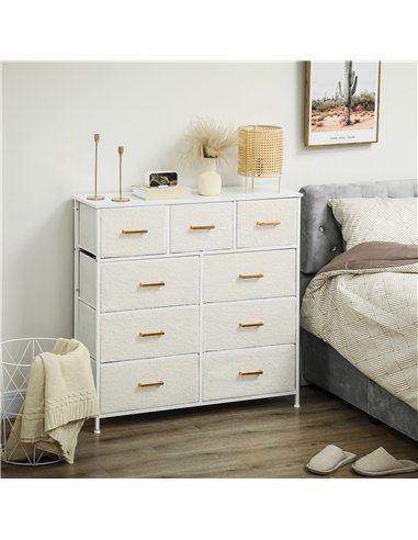 HOMCOM Chest of Drawers with 9 Fabric Drawers, Boucle Storage Organiser with Steel Frame, Fabric Dresser for Bedroom, Living Roo