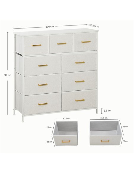 HOMCOM Chest of Drawers with 9 Fabric Drawers, Boucle Storage Organiser with Steel Frame, Fabric Dresser for Bedroom, Living Roo - pic 151677 | FastDaddyshop