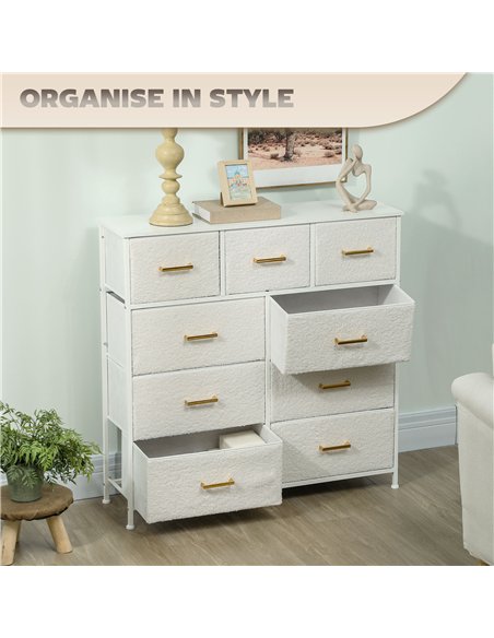 HOMCOM Chest of Drawers with 9 Fabric Drawers, Boucle Storage Organiser with Steel Frame, Fabric Dresser for Bedroom, Living Roo - pic 151679 | FastDaddyshop