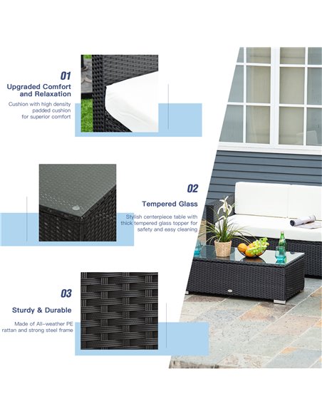 Outsunny 4-Seater Rattan Sofa Set Garden Rattan Furniture Wicker Steel Chair Seat Furniture Patio Rattan Garden Sofa Black - pic 15168 | FastDaddyshop