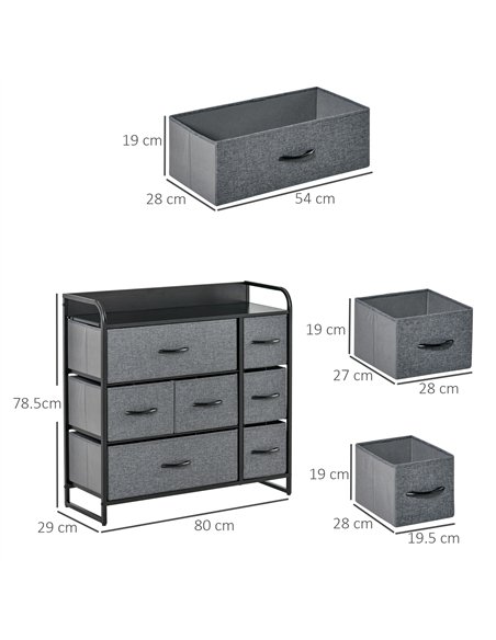 HOMCOM Chest of Drawers with 7 Foldable Drawers, 3-Tier Fabric Bedroom Dresser, Clothes Storage Unit for Bedroom, Living Room, G - pic 151686 | FastDaddyshop