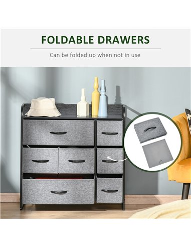 HOMCOM Chest of Drawers with 7 Foldable Drawers, 3-Tier Fabric Bedroom Dresser, Clothes Storage Unit for Bedroom, Living Room, G