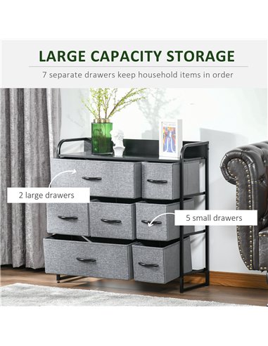 HOMCOM Chest of Drawers with 7 Foldable Drawers, 3-Tier Fabric Bedroom Dresser, Clothes Storage Unit for Bedroom, Living Room, G