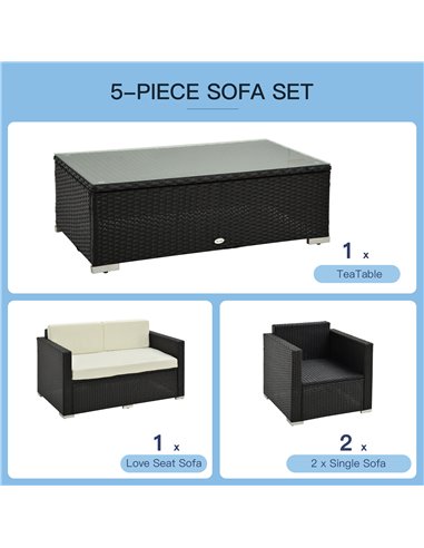 Outsunny 4-Seater Rattan Sofa Set Garden Rattan Furniture Wicker Steel Chair Seat Furniture Patio Rattan Garden Sofa Black