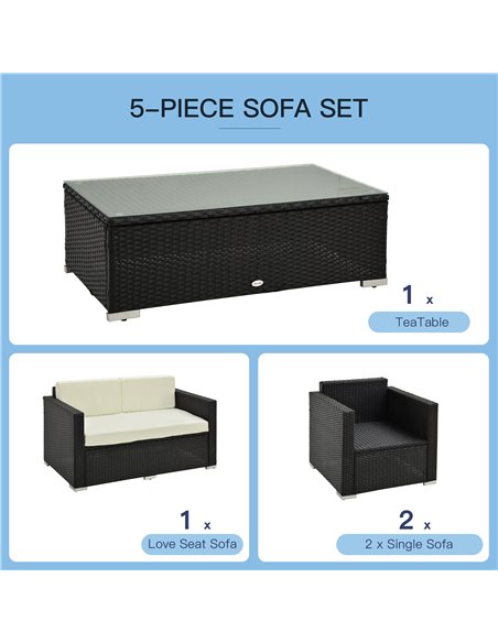 Outsunny 4-Seater Rattan Sofa Set Garden Rattan Furniture Wicker Steel Chair Seat Furniture Patio Rattan Garden Sofa Black - pic 15169 | FastDaddyshop