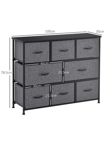 HOMCOM Chest of Drawers with 8 Foldable Drawers, 3-Tier Fabric Bedroom Dresser, Clothes Storage Unit for Bedroom Living Room, Da
