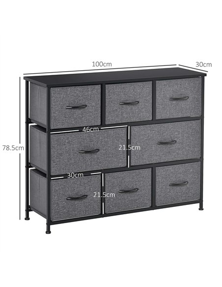 HOMCOM Chest of Drawers with 8 Foldable Drawers, 3-Tier Fabric Bedroom Dresser, Clothes Storage Unit for Bedroom Living Room, Da - pic 151695 | FastDaddyshop