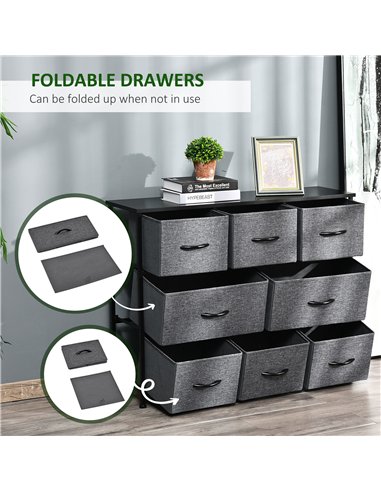 HOMCOM Chest of Drawers with 8 Foldable Drawers, 3-Tier Fabric Bedroom Dresser, Clothes Storage Unit for Bedroom Living Room, Da
