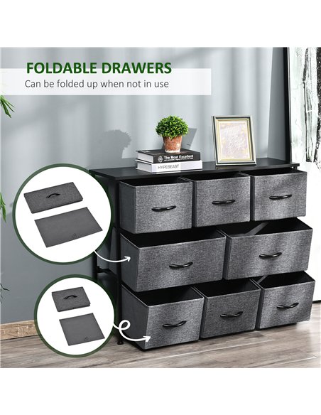 HOMCOM Chest of Drawers with 8 Foldable Drawers, 3-Tier Fabric Bedroom Dresser, Clothes Storage Unit for Bedroom Living Room, Da - pic 151696 | FastDaddyshop