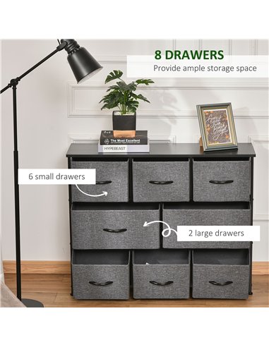 HOMCOM Chest of Drawers with 8 Foldable Drawers, 3-Tier Fabric Bedroom Dresser, Clothes Storage Unit for Bedroom Living Room, Da
