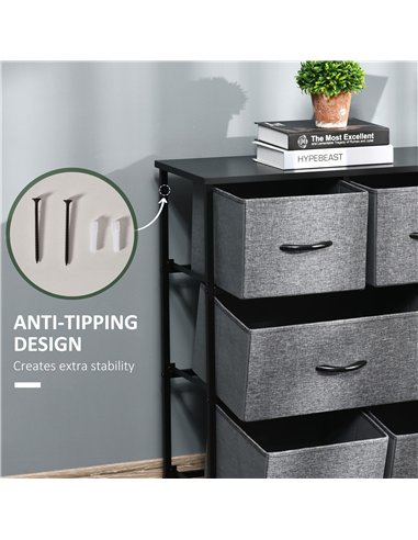 HOMCOM Chest of Drawers with 8 Foldable Drawers, 3-Tier Fabric Bedroom Dresser, Clothes Storage Unit for Bedroom Living Room, Da