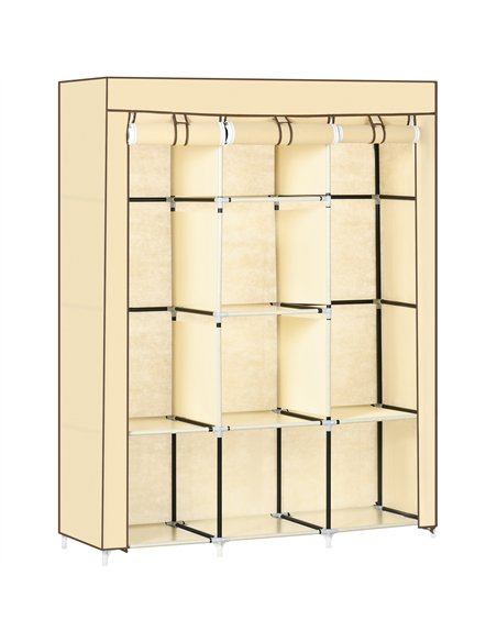 HOMCOM Fabric Wardrobe, with Rails and Shelves - Beige - pic 151702 | FastDaddyshop