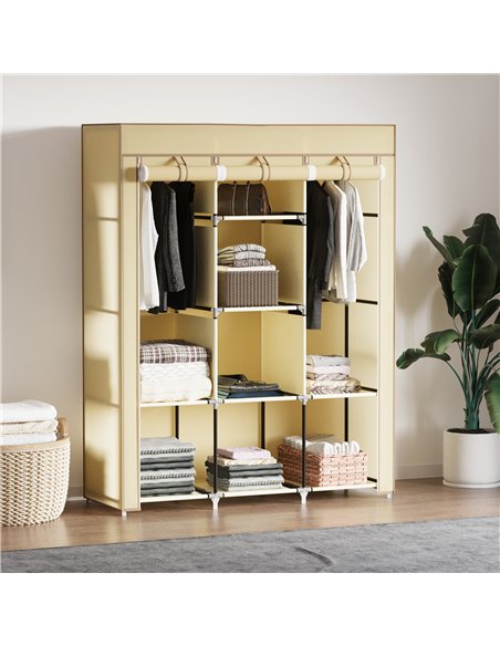 HOMCOM Fabric Wardrobe, with Rails and Shelves - Beige - pic 151703 | FastDaddyshop