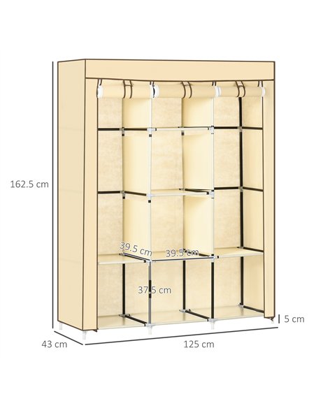 HOMCOM Fabric Wardrobe, with Rails and Shelves - Beige - pic 151704 | FastDaddyshop
