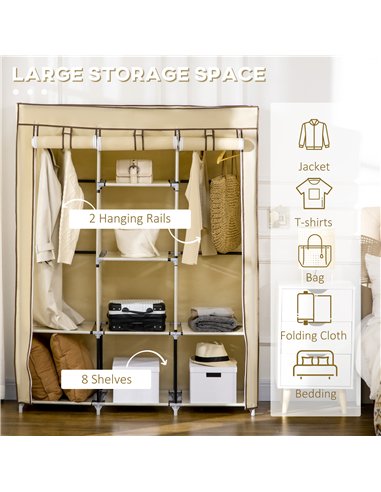 HOMCOM Fabric Wardrobe, with Rails and Shelves - Beige