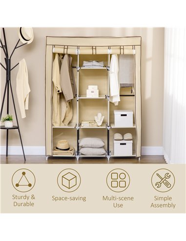 HOMCOM Fabric Wardrobe, with Rails and Shelves - Beige