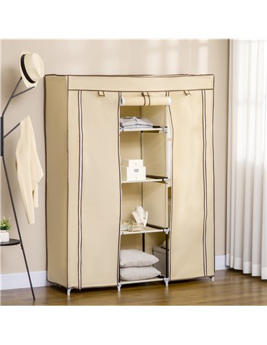 HOMCOM Fabric Wardrobe, with Rails and Shelves - Beige