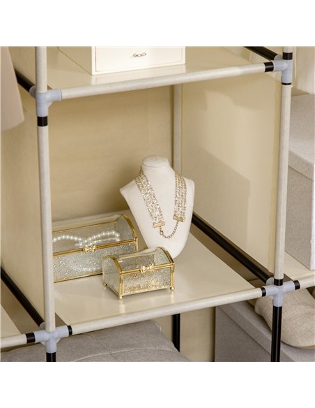 HOMCOM Fabric Wardrobe, with Rails and Shelves - Beige - pic 151709 | FastDaddyshop
