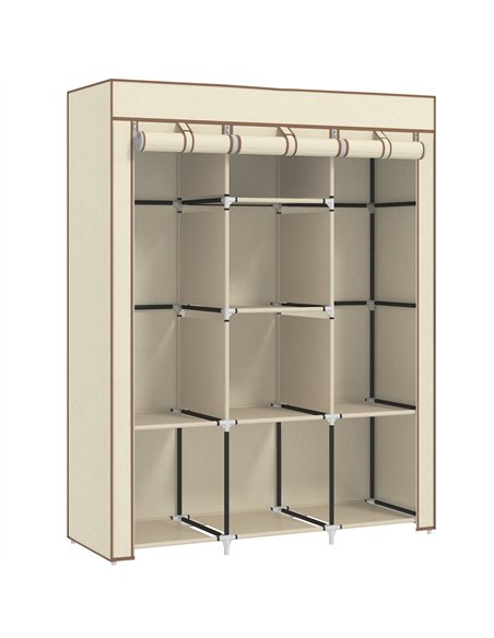 HOMCOM Fabric Wardrobe, with Rails and Shelves - Cream White - pic 151711 | FastDaddyshop