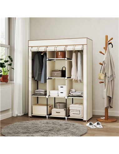 HOMCOM Fabric Wardrobe, with Rails and Shelves - Cream White