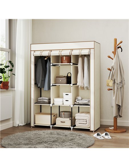 HOMCOM Fabric Wardrobe, with Rails and Shelves - Cream White - pic 151712 | FastDaddyshop