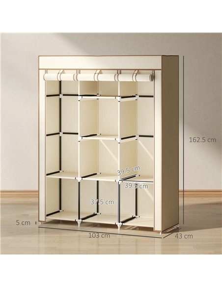 HOMCOM Fabric Wardrobe, with Rails and Shelves - Cream White - pic 151713 | FastDaddyshop