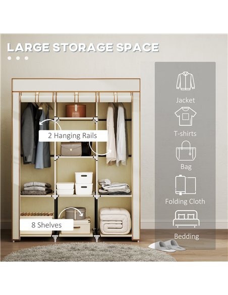 HOMCOM Fabric Wardrobe, with Rails and Shelves - Cream White - pic 151714 | FastDaddyshop