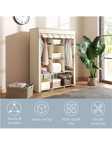 HOMCOM Fabric Wardrobe, with Rails and Shelves - Cream White
