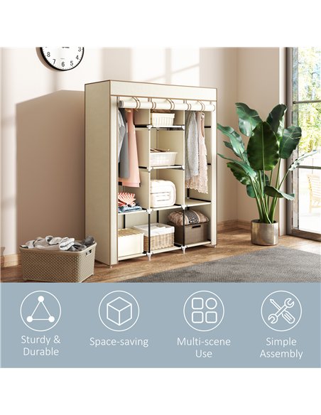 HOMCOM Fabric Wardrobe, with Rails and Shelves - Cream White - pic 151716 | FastDaddyshop