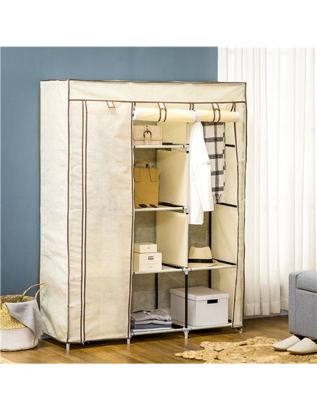 HOMCOM Fabric Wardrobe, with Rails and Shelves - Cream White - pic 151717 | FastDaddyshop