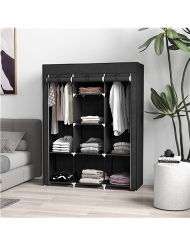 HOMCOM Fabric Wardrobe, with Rails and Shelves - Black