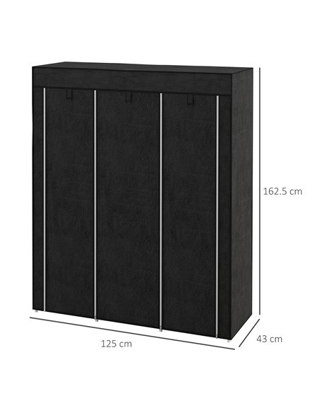 HOMCOM Fabric Wardrobe, with Rails and Shelves - Black - pic 151722 | FastDaddyshop