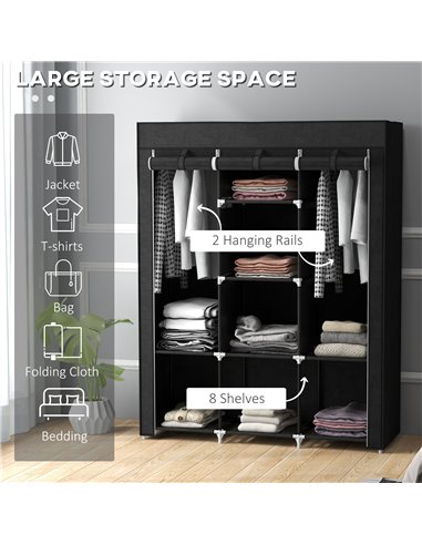 HOMCOM Fabric Wardrobe, with Rails and Shelves - Black