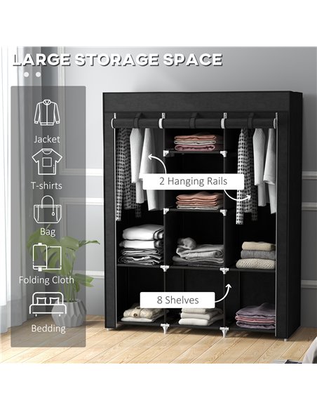 HOMCOM Fabric Wardrobe, with Rails and Shelves - Black - pic 151723 | FastDaddyshop