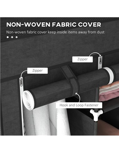 HOMCOM Fabric Wardrobe, with Rails and Shelves - Black