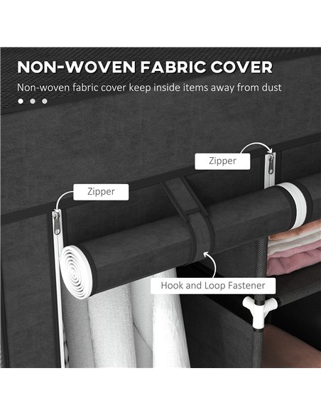 HOMCOM Fabric Wardrobe, with Rails and Shelves - Black - pic 151724 | FastDaddyshop