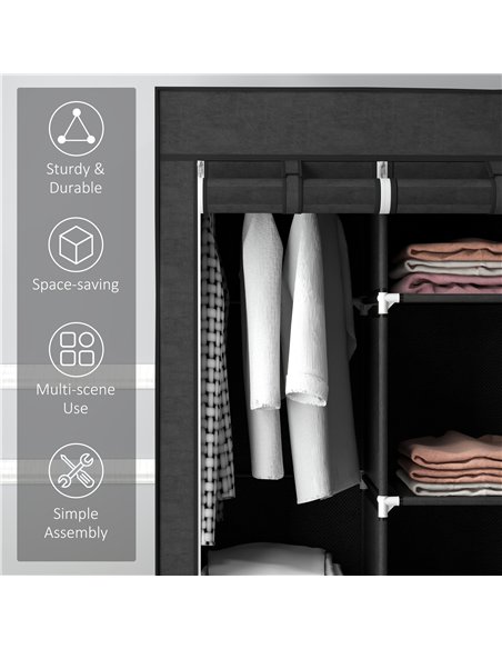 HOMCOM Fabric Wardrobe, with Rails and Shelves - Black - pic 151725 | FastDaddyshop