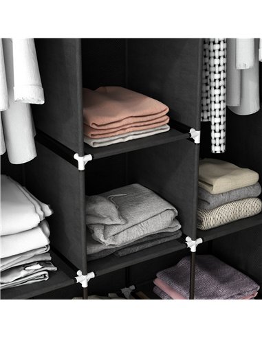 HOMCOM Fabric Wardrobe, with Rails and Shelves - Black