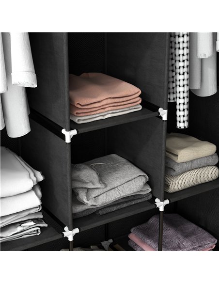 HOMCOM Fabric Wardrobe, with Rails and Shelves - Black - pic 151727 | FastDaddyshop