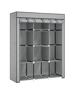 HOMCOM Fabric Wardrobe, with Rails and Shelves - Light Grey