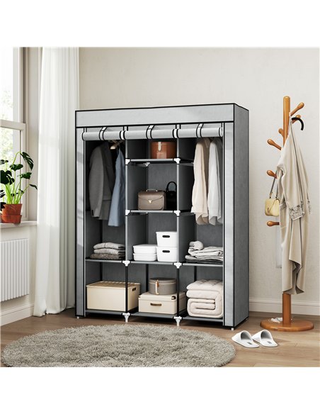 HOMCOM Fabric Wardrobe, with Rails and Shelves - Light Grey - pic 151730 | FastDaddyshop