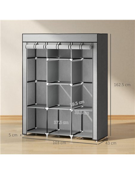 HOMCOM Fabric Wardrobe, with Rails and Shelves - Light Grey - pic 151731 | FastDaddyshop