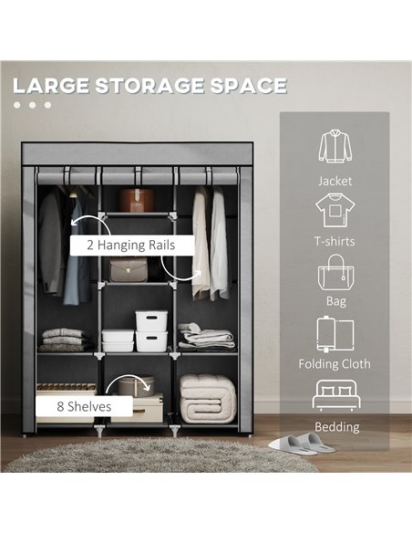 HOMCOM Fabric Wardrobe, with Rails and Shelves - Light Grey - pic 151732 | FastDaddyshop