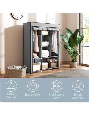 HOMCOM Fabric Wardrobe, with Rails and Shelves - Light Grey