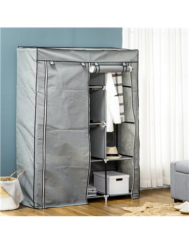HOMCOM Fabric Wardrobe, with Rails and Shelves - Light Grey